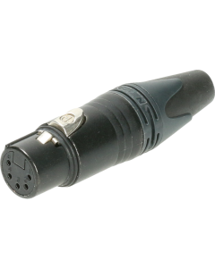 5 pole XLR female cable connector with black metal housing and gold contacts